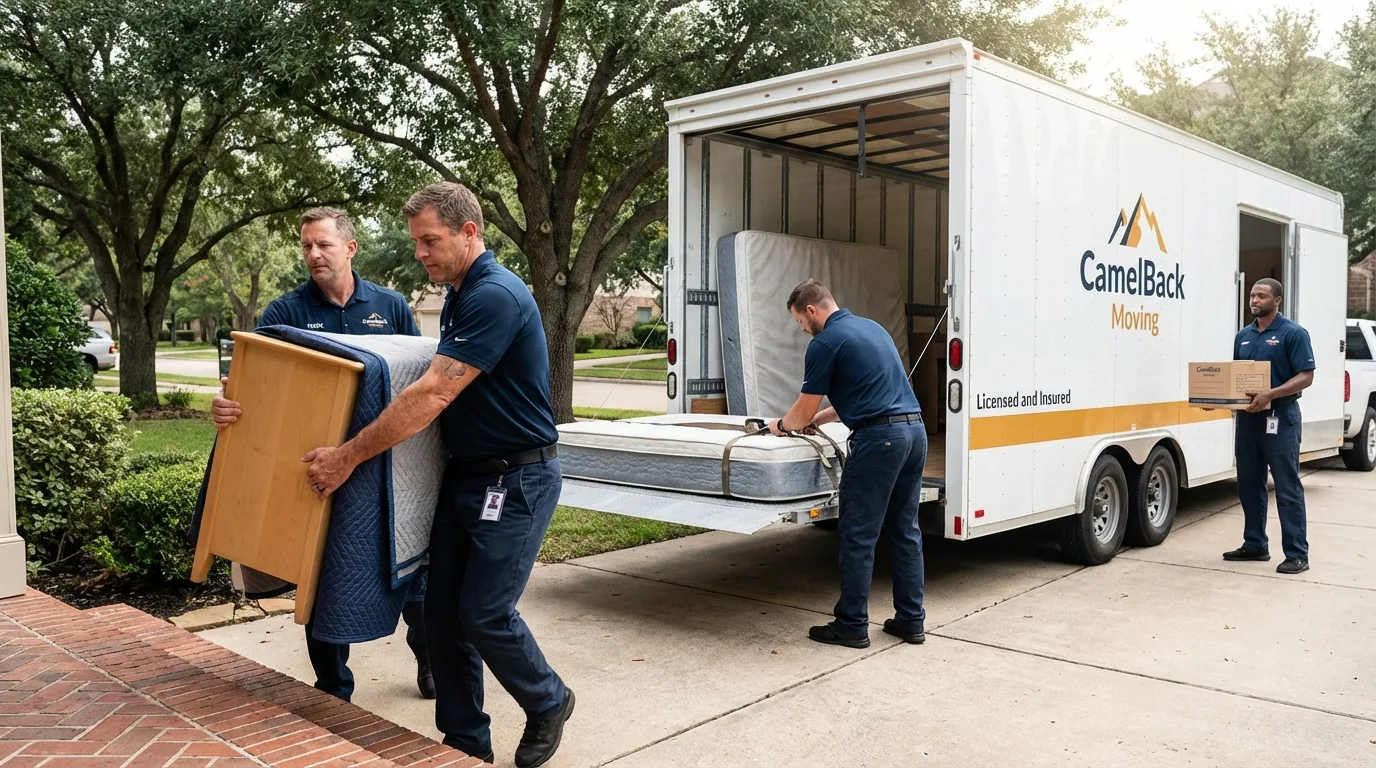 Crew loading residential truck for cross-state move from East Pittsburgh, PA