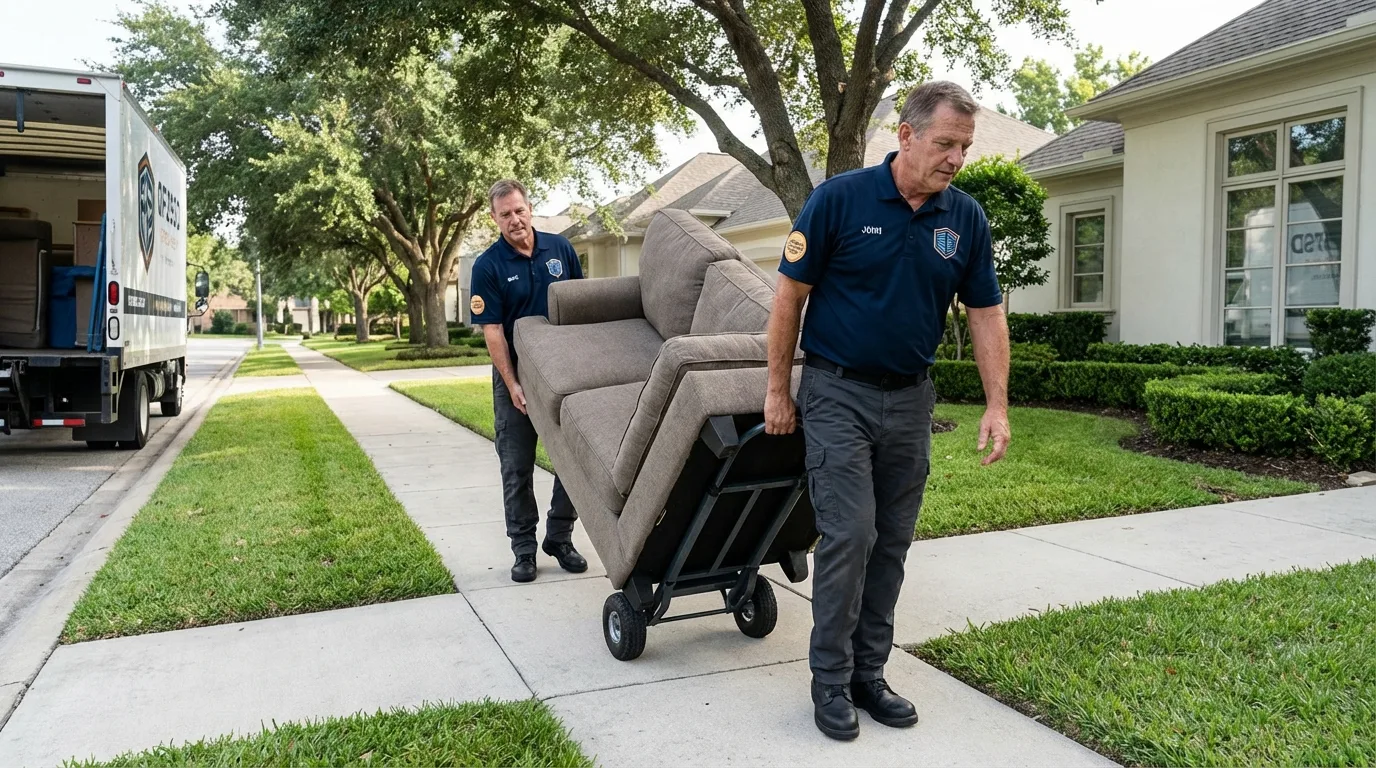 Local residential moving crew loading furniture in East Pittsburgh, PA